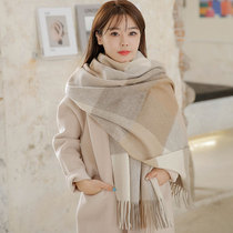 European and American style sub-wool scarf womens winter long wild thickened warm oversized cashmere shawl dual-use collar