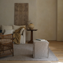 (Japanese wood) fabric square pouf linen sofa stool step stool Japanese wabi-sabi style bed and breakfast furniture