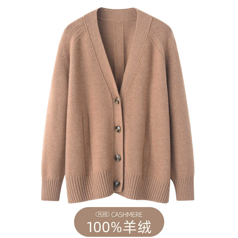 0.5kg Cashmere~Inner Mongolia 3-Strand Thickened V-Neck Cardigan Pure Cashmere Sweater for Women Knitted Loose Casual Jacket