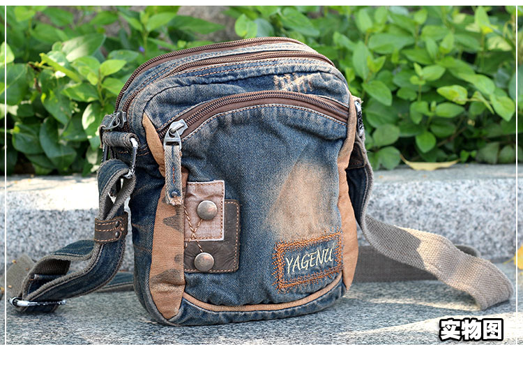 Túi xách nam nhỏ bằng vải denim phiên bản Hàn Quốc của retro vai Messenger Túi xách tay thủy triều túi điện thoại túi vải du lịch - Túi của con người túi xách đeo chéo