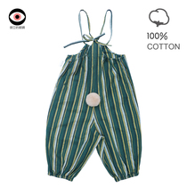 Inverted eyes｜Rabbit tail anti-mosquito pants Drawstring suspender design Cotton summer suspender jumpsuit