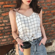 Big cổng đang hương vị cẩn thận máy sling nữ béo mùa hè mm retro bên trong lỏng một voan kẻ sọc vest bên ngoài mặc một chiếc áo sơ mi dưới hit