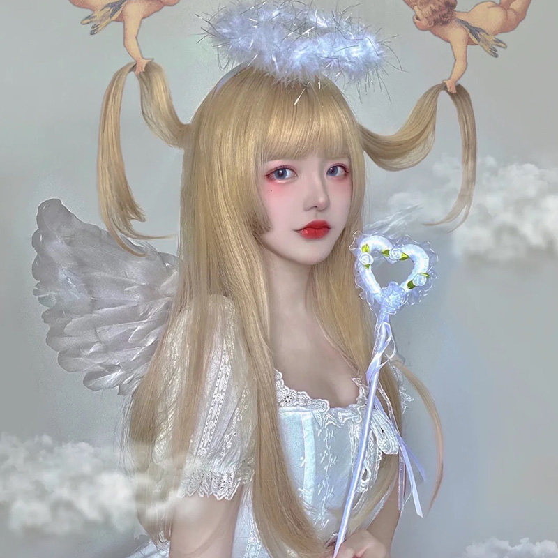 Princess cut golden wig female summer hair lolita Korean Net red female group color jk Japanese Ji hair full head cover
