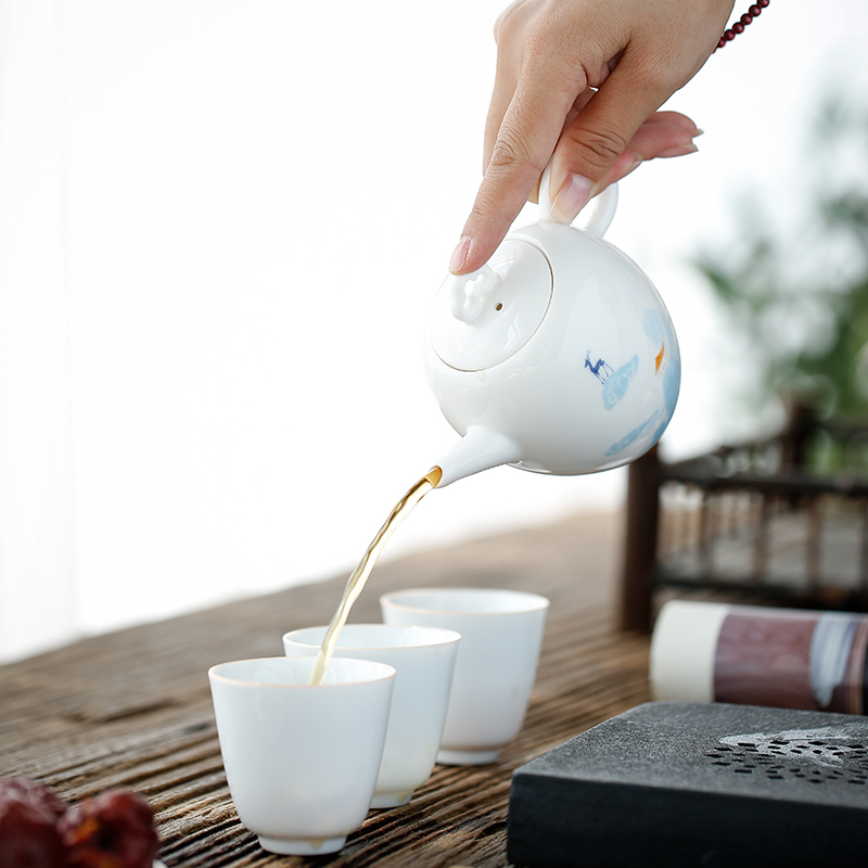 Don difference up nine colored deer white porcelain teapot filter manually teapot jade porcelain household kung fu tea set ceramic single pot small pot