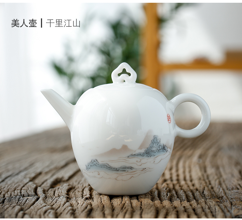 Don difference up nine colored deer white porcelain teapot filter manually teapot jade porcelain household kung fu tea set ceramic single pot small pot