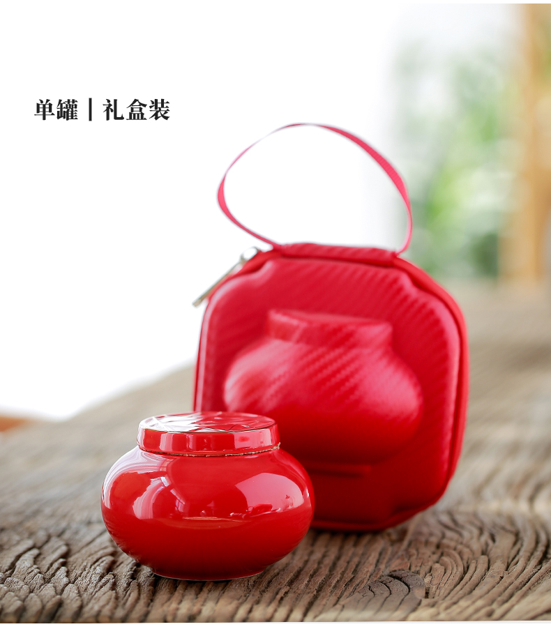 Tang China red paint caddy fixings ceramic seal tank portable travel small tea POTS warehouse storage tanks