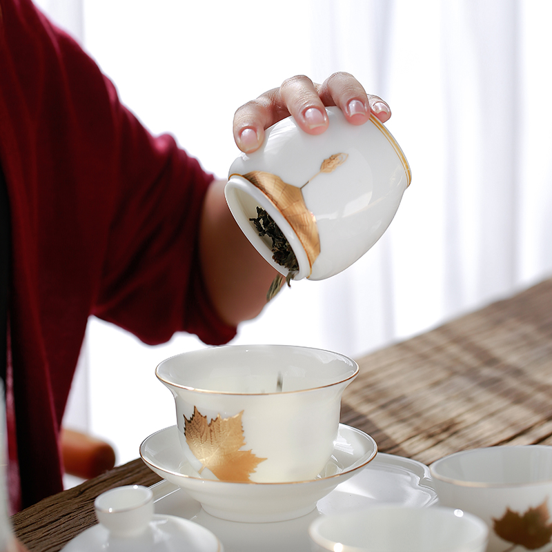 Tang s suet jade porcelain paint dehua white porcelain small wake receives storage ceramic jar of mini caddy fixings tea taking