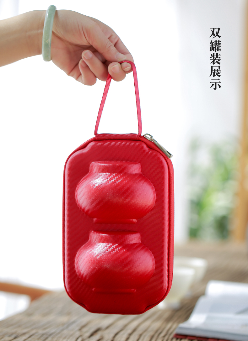 Tang China red paint caddy fixings ceramic seal tank portable travel small tea POTS warehouse storage tanks