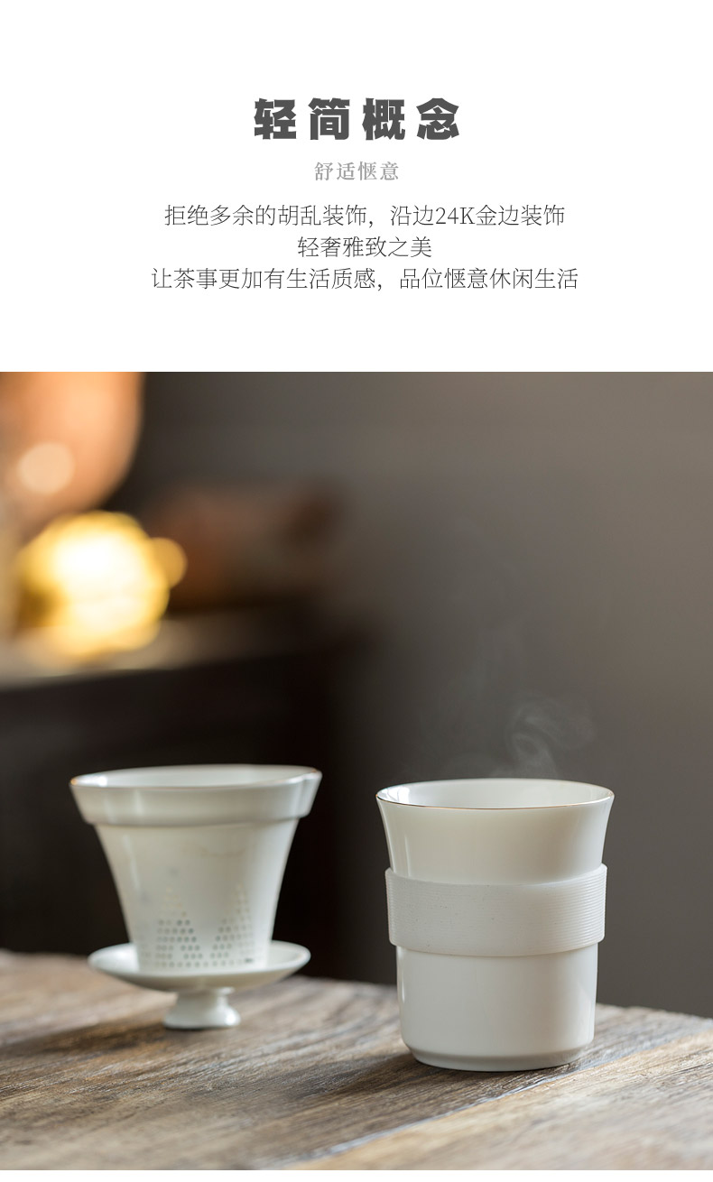 Tang s dehua white porcelain crack cup single travel portable kung fu tea set car is suing office filter cups