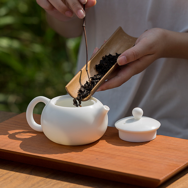 Don difference up suet jade white porcelain beauty ball pot of single pot hole filter household manual kung fu tea pot office gift