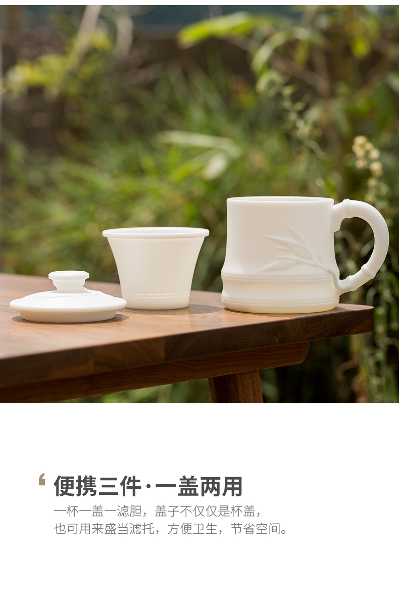 China tang dehua white porcelain manual Chinese ceramic filter with cover cup office household glass tea cup