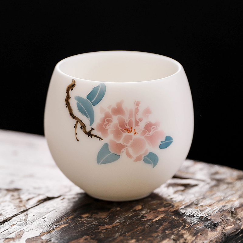 Tang s hand - made master kung fu tea cup single CPU ceramic household pure manual white porcelain sample tea cup large single woman