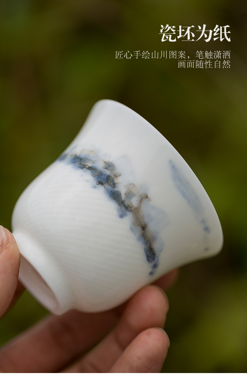 Tang s hand - made of ink painting masters cup single tea cup, kung fu tea set ceramic bowl sample tea cup white porcelain cups