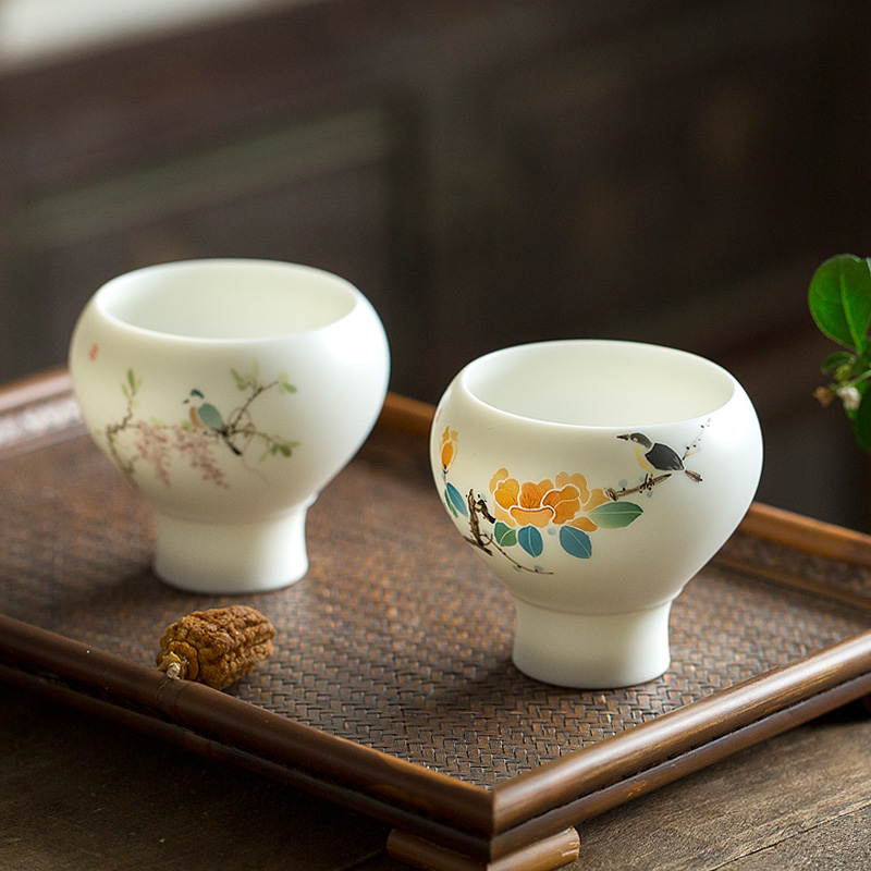 Don difference up large footed RuYiBei teacups hand - made white porcelain ceramic kung fu masters cup household single sample tea cup