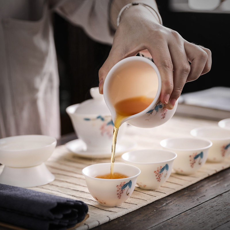 Tang s set of hand - made of dehua white porcelain kung fu tea set ceramic tureen tea cups of a complete set of the home office