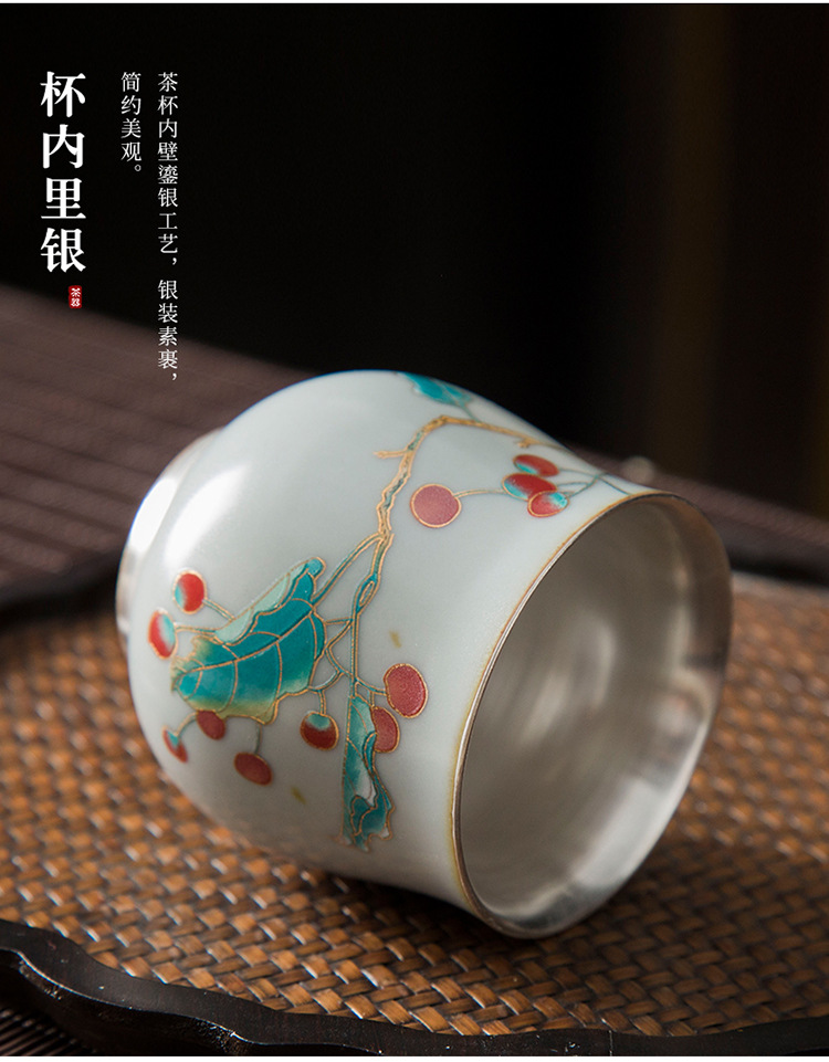 Tang fish tasted silver gilding master cup single CPU getting large ceramic kung fu tea cup pure manual sample tea cup silver cup