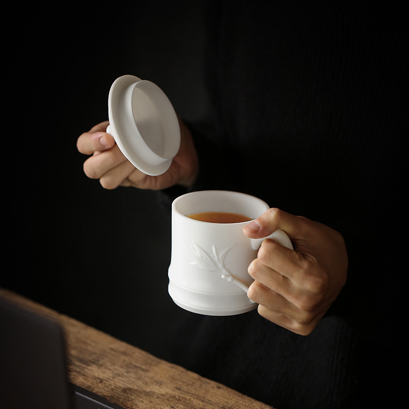 Don difference up dehua suet jade white porcelain tea cups with cover home office personal meeting glass ceramic mugs