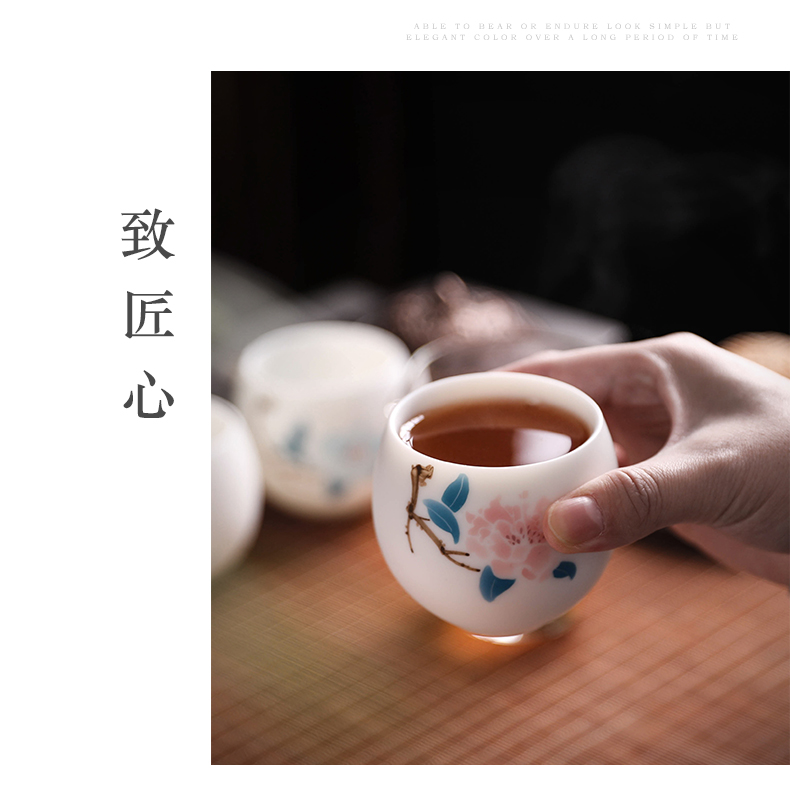 Tang s hand - made master kung fu tea cup single CPU ceramic household pure manual white porcelain sample tea cup large single woman