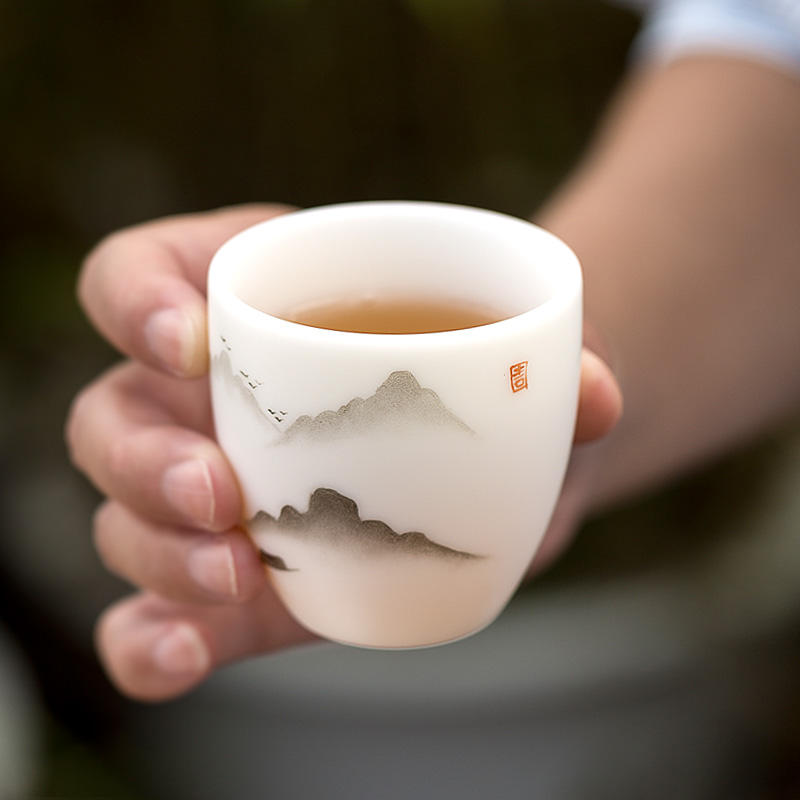 Don difference up jiangnan hand - made suet jade dehua white porcelain cup single cup of tea service master cup ceramic sample tea cup