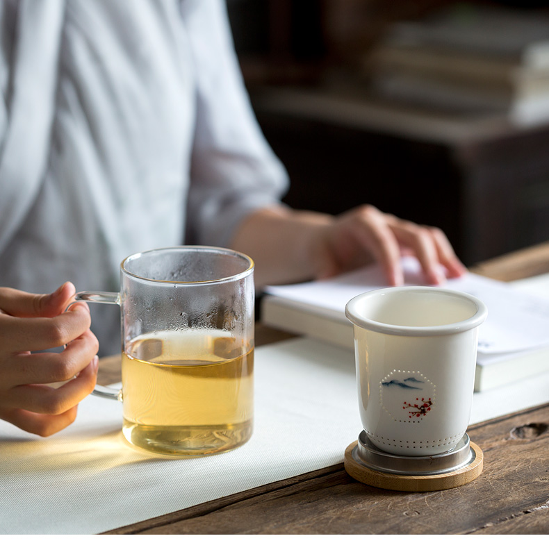 Tang s hand - made of ceramic filter heat - resistant glass tea cup mark cup with cover office men and women spend cup cup water