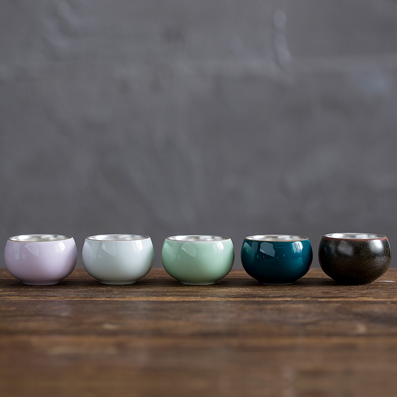 Tang s checking silver cup tasted silver gilding silver tank kung fu master sample tea cup Luo Hanchan set ceramic cup