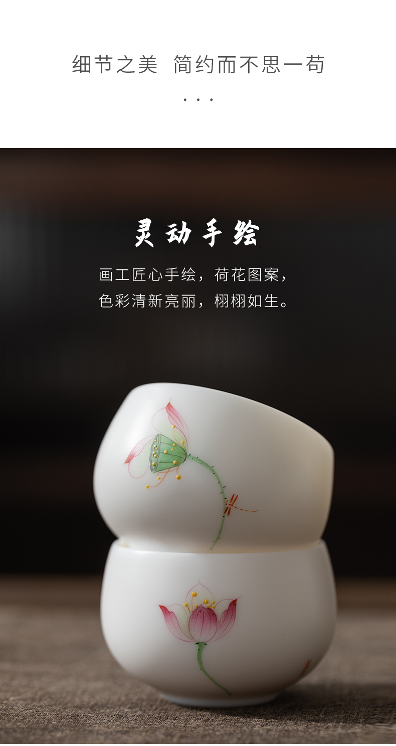 Tang s hand - made master cup single CPU suet jade white porcelain pure manual small female ceramic cup tea kungfu tea set