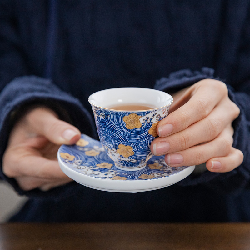 Don difference up colored enamel kung fu tea set grilled ceramic flower master cup single cup tea cup master cup bowl