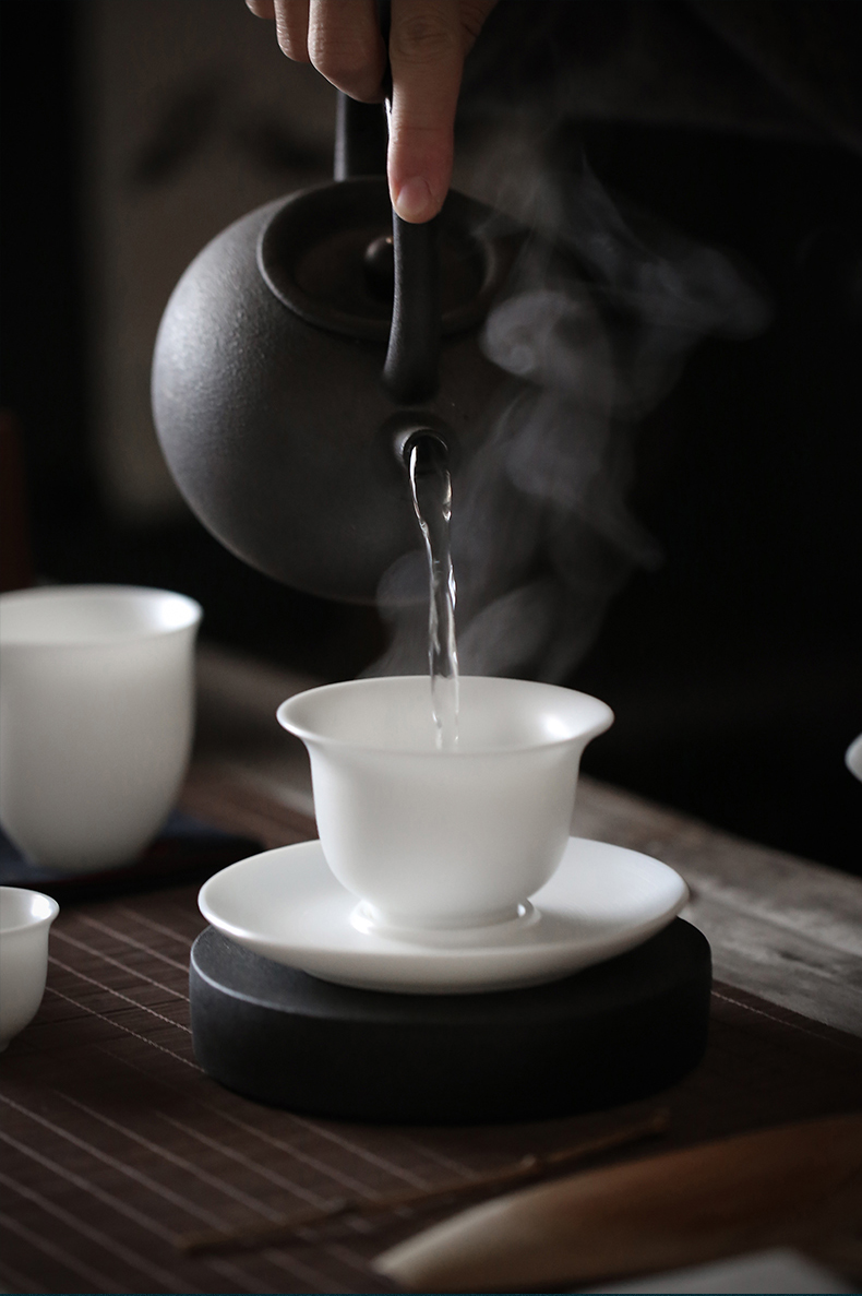 Don difference up high - end manual suet jade white porcelain of a complete set of kung fu tea set jade porcelain filtering tureen tea cups