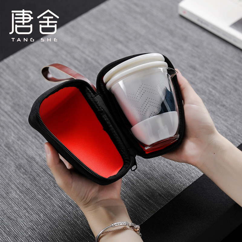 Don difference up dehua white porcelain portable travel tea set crack cup cup ceramic glass package car is suing household