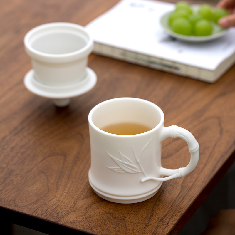 Tang's white porcelain cup with cover the tank filter glass ceramic checking large office led the boss make tea cup