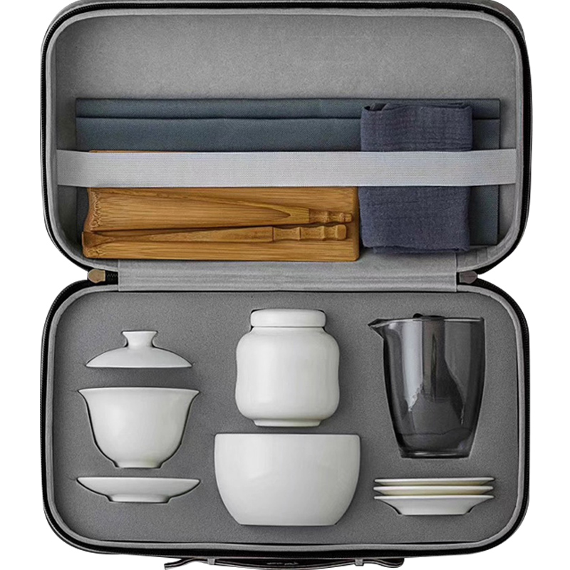 Don difference up travel ceramic tea set suit portable bag white porcelain kung fu tea set of office home tea art would