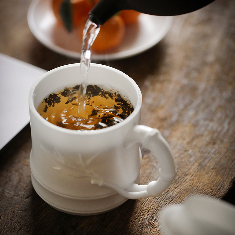 Don difference up dehua suet jade white porcelain tea cups with cover home office personal meeting glass ceramic mugs