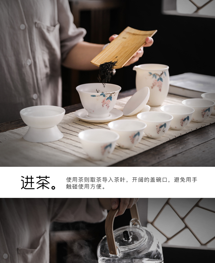 Tang s set of hand - made of dehua white porcelain kung fu tea set ceramic tureen tea cups of a complete set of the home office