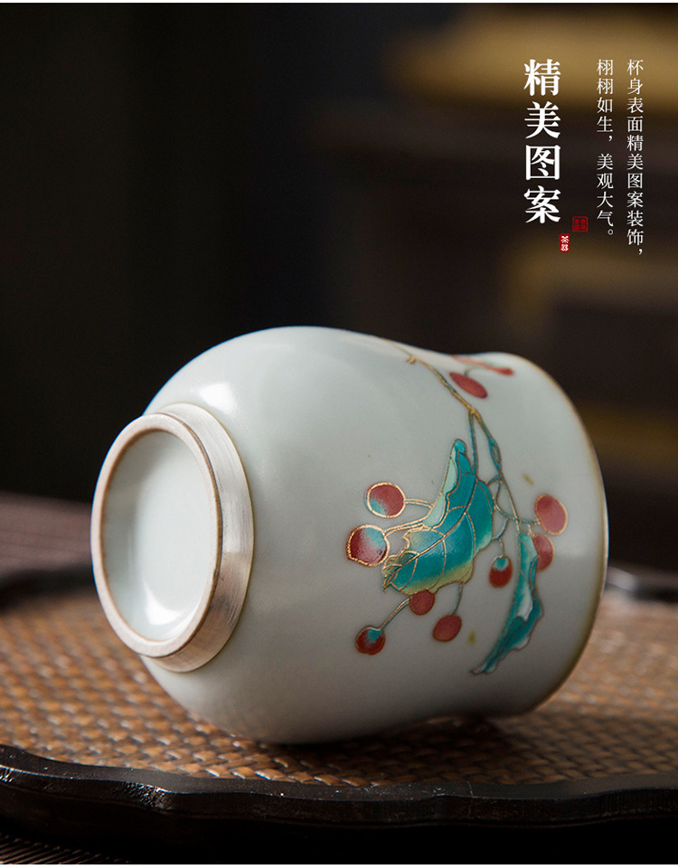 Tang fish tasted silver gilding master cup single CPU getting large ceramic kung fu tea cup pure manual sample tea cup silver cup