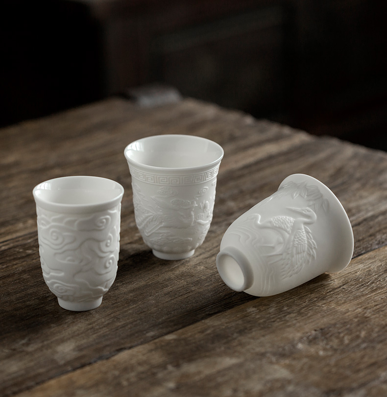 Shed graven images tang dehua suet jade porcelain longfeng cup size master ceramic tea cups phoenix xiangyun single CPU