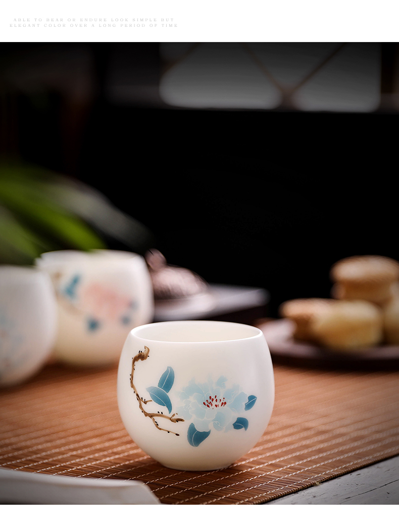 Tang s hand - made master kung fu tea cup single CPU ceramic household pure manual white porcelain sample tea cup large single woman