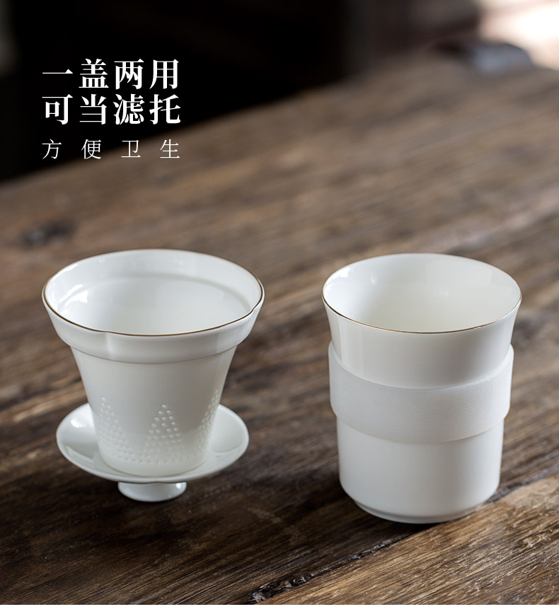 Tang s dehua white porcelain crack cup single travel portable kung fu tea set car is suing office filter cups