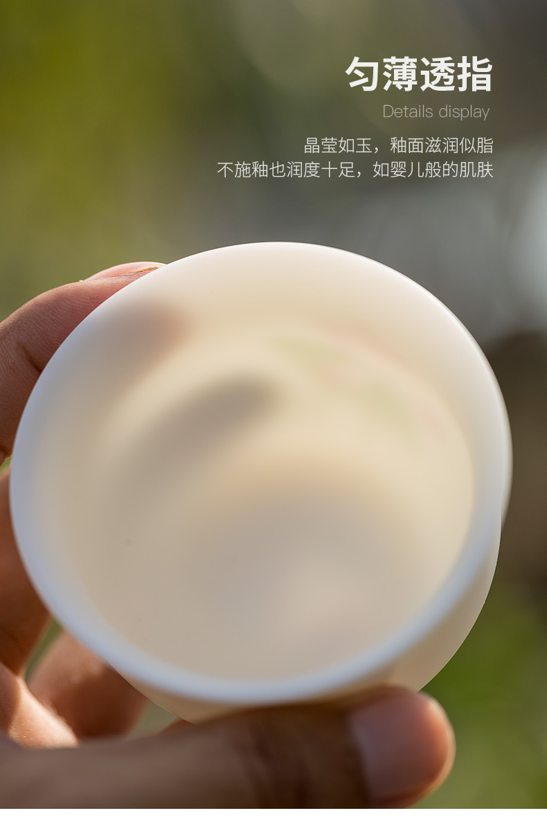 Tang dehua white porcelain shed suet jade hand draw lotus tea cup, bowl of household kung fu tea set personal sample tea cup