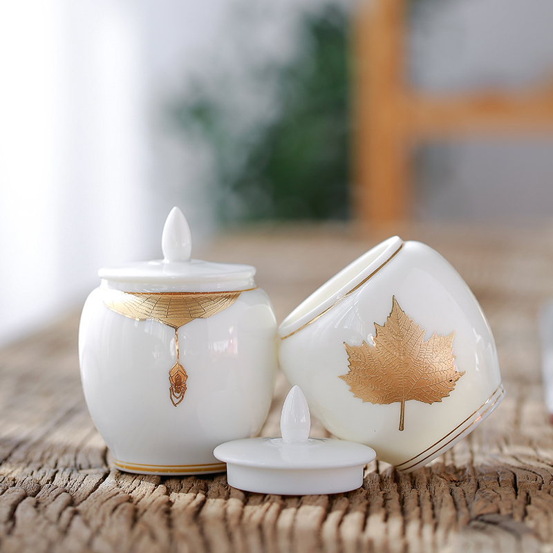 Tang s suet jade porcelain paint dehua white porcelain small wake receives storage ceramic jar of mini caddy fixings tea taking