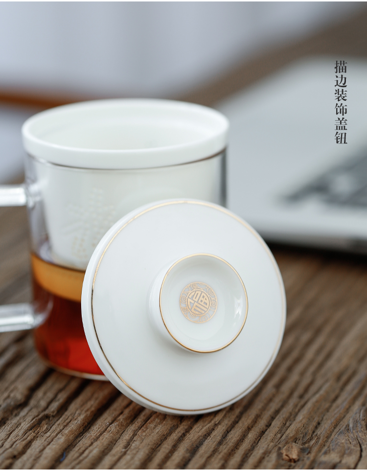 Tang's white porcelain ceramic cups with cover household couples filtering office glass tea cup of tea