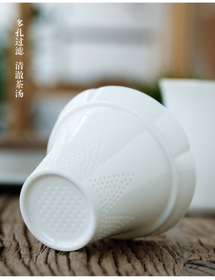 Tang's white porcelain crack cup tea caddy fixings home office travel to crack cup cup with filter tea set