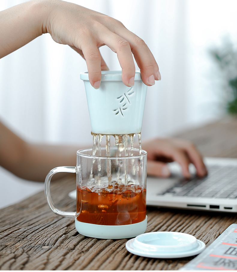 Tang s office of the heat - resistant glass keller cup tea tea cups with cover ceramic filter cup home