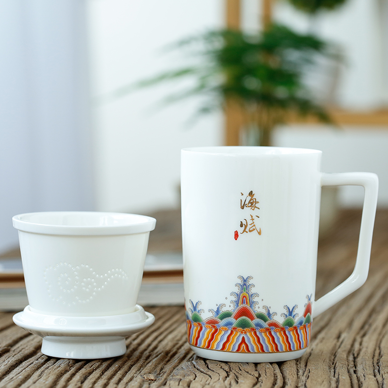 Don difference up Chinese dehua white porcelain filtering ceramic cups with cover household contracted tea personal office cup