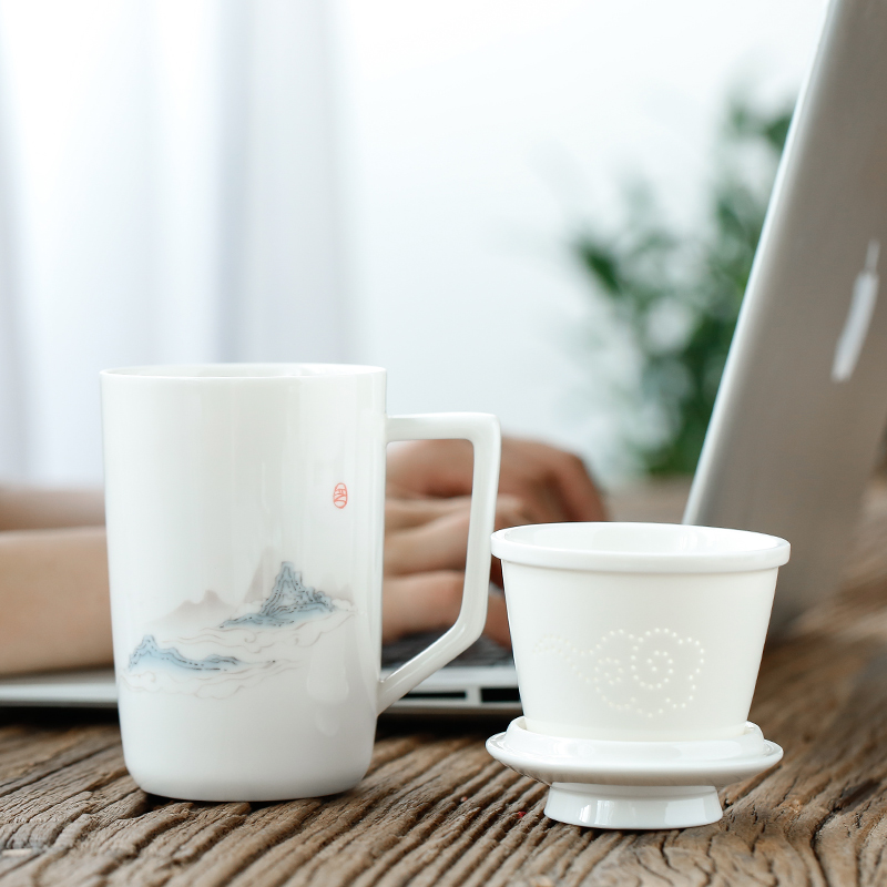 Shed thousands of jiangshan tang dehua white porcelain ceramic filter cups with cover separate the office tea tea cups