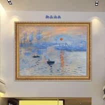 Hand-painted impression oil painting porch living room dining room model room European decorative painting hanging painting Monet famous painting copy Sunrise