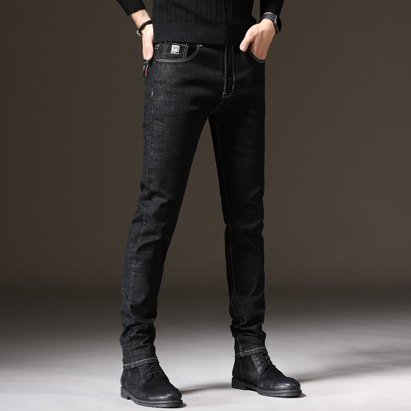 Summer thin men's jeans black trend slim stretch straight casual pants men's tide brand all-match pants men