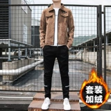 Спортивный комплект, вельветовая мужская утепленная куртка для отдыха