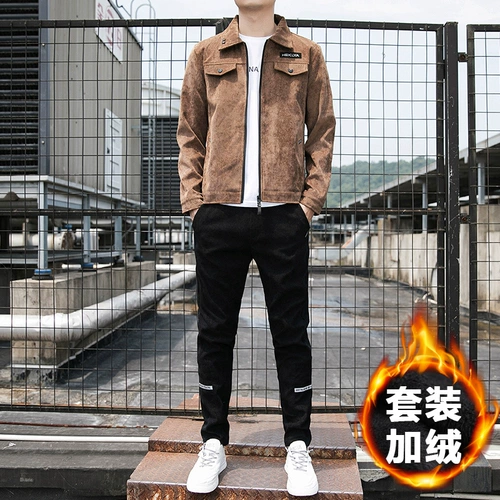 Спортивный комплект, вельветовая мужская утепленная куртка для отдыха