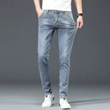 Демисезонные светлые эластичные штаны, джинсы, универсальные повседневные брюки, свободный прямой крой