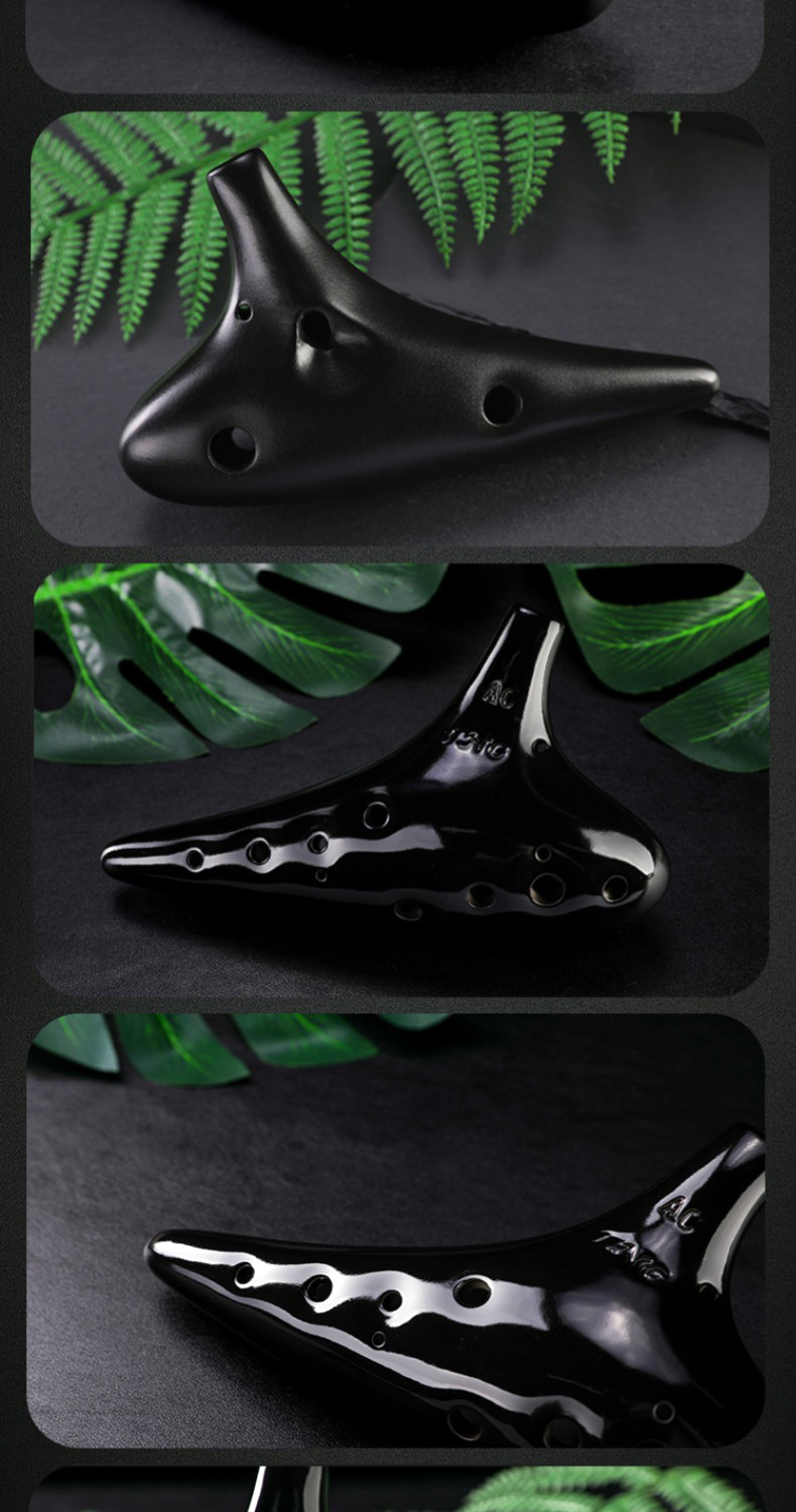 Tng Ocarina 12 lỗ tầm trung C tông màu đen hun khói gốm sc af ac Ocarina mười hai lỗ cho sinh viên mới bắt đầu - Nhạc cụ dân tộc sáo trúc